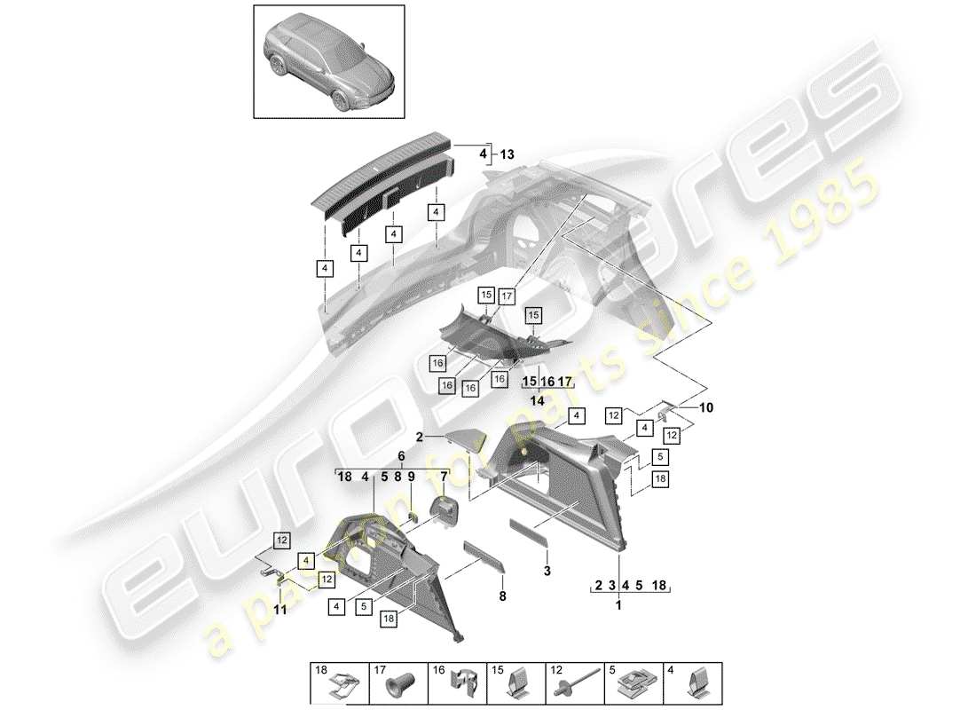 porsche 2019 (cayenne e3 9ya/9yb) kofferraumverkleidung - ersatzteildiagramm