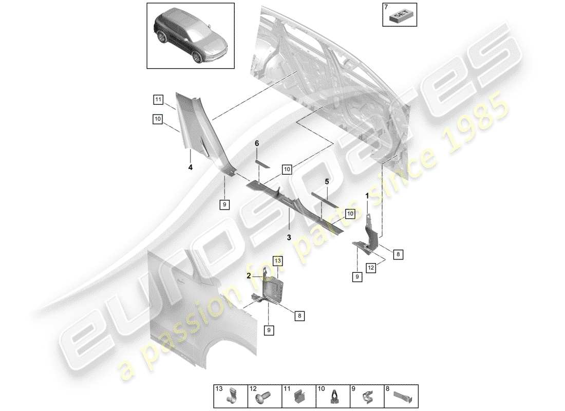 porsche 2019 (cayenne e3 9ya/9yb) einstiegsblech - schwellerplatte ersatzteildiagramm