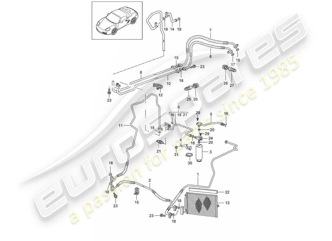 porsche 2006 (987 boxster) kältemittelkreislauf teilediagramm