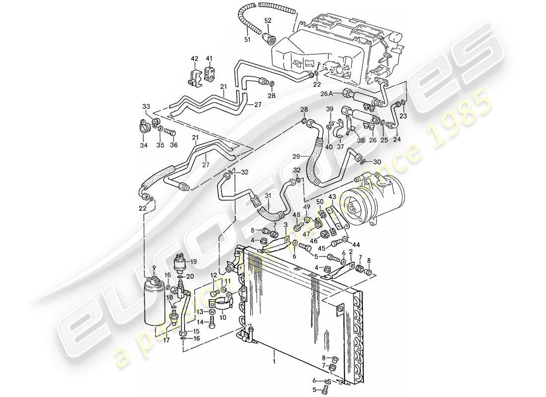 porsche 1990 (928) klimaanlage - leitungen - zusatzgeräte ersatzteildiagramm