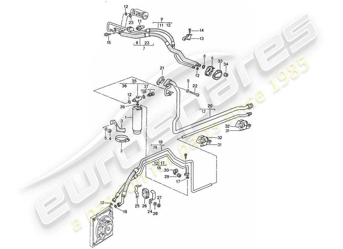 porsche 1996 (993) kältemittelkreislauf teilediagramm