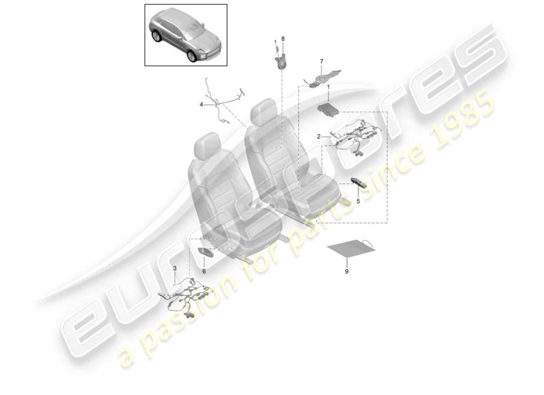 porsche 2020 (macan) elektrik steuergeräte sportsitz teilediagramm