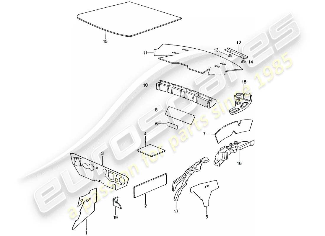porsche 2005 (996 gt3) karosserie - schallabsorbatoren ersatzteildiagramm