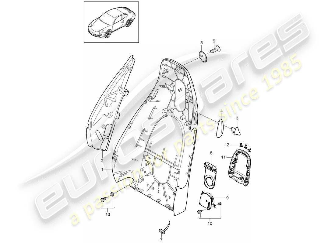 porsche 2009 (997-2) rückenlehnenschale ersatzteildiagramm