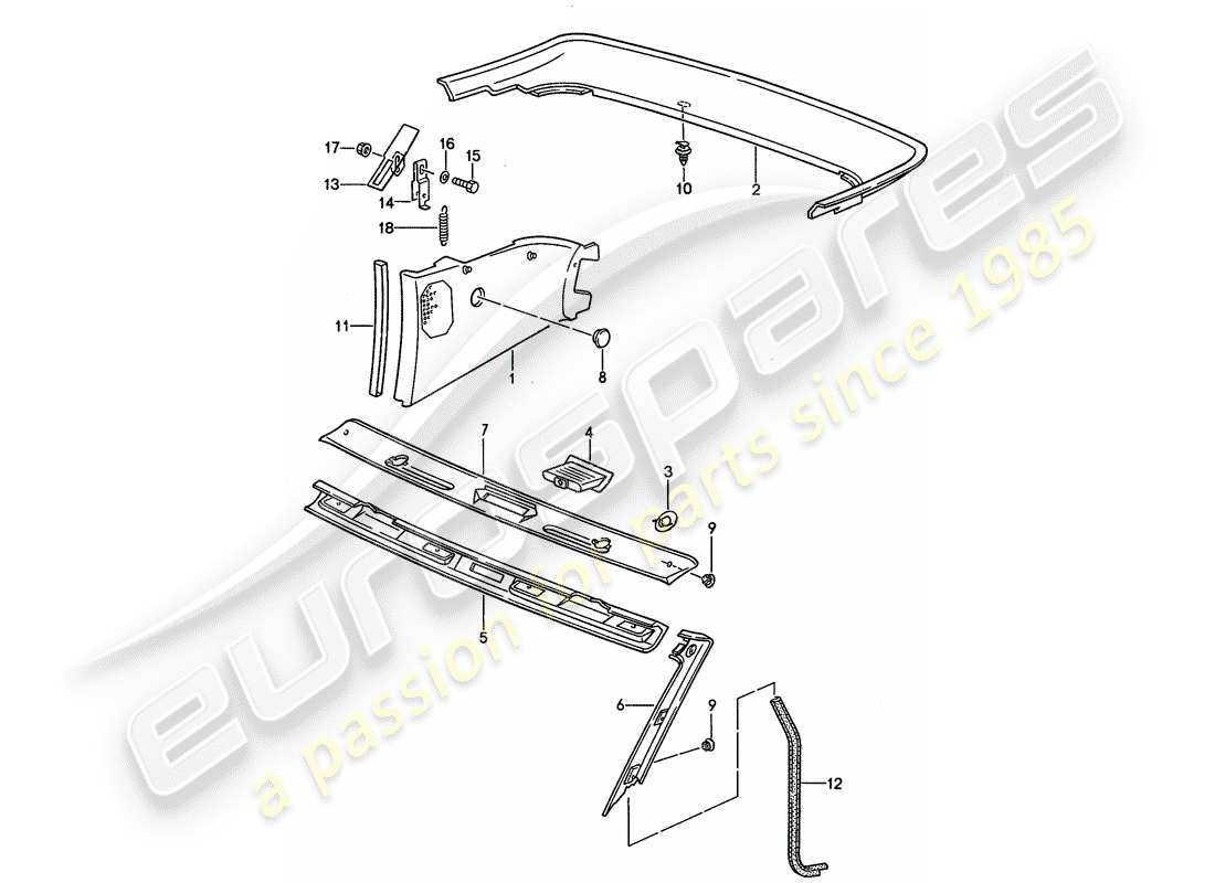 porsche 1989 (944) zierleisten teilediagramm
