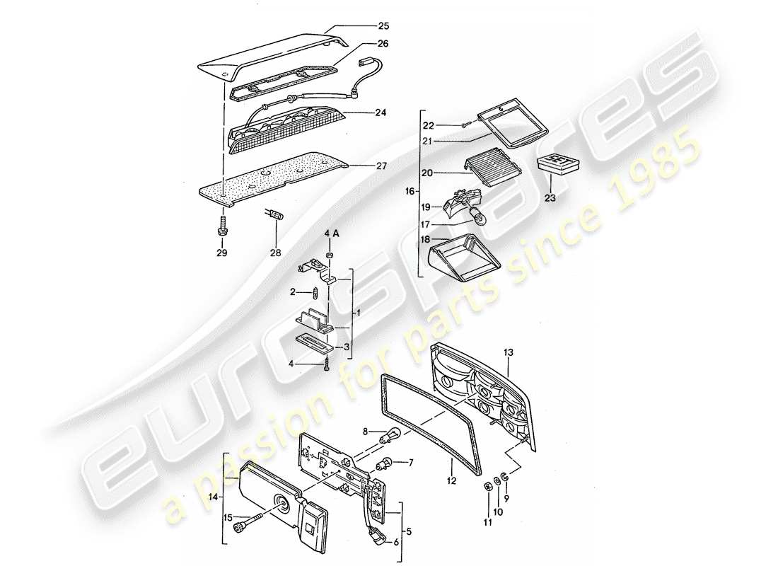 porsche 1991 (944) kennzeichenleuchte - rücklicht - zusätzliches bremslicht teilediagramm