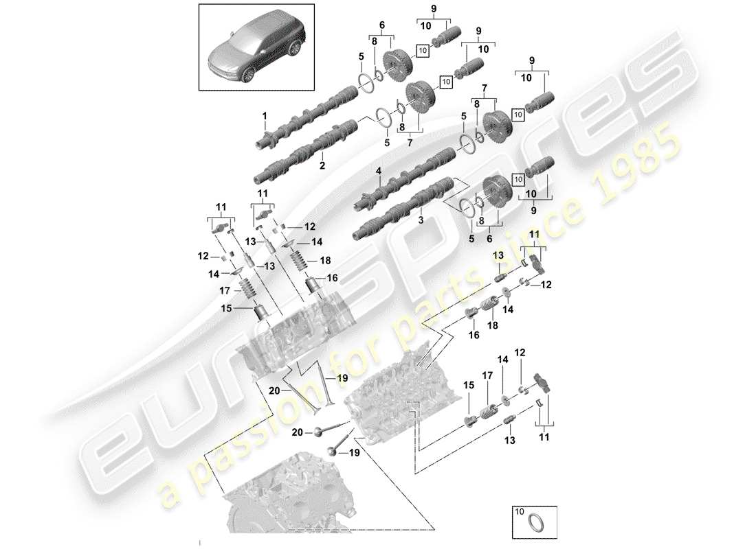 porsche 2018 (cayenne e3 9ya/9yb) nockenwelle, ventile ersatzteildiagramm