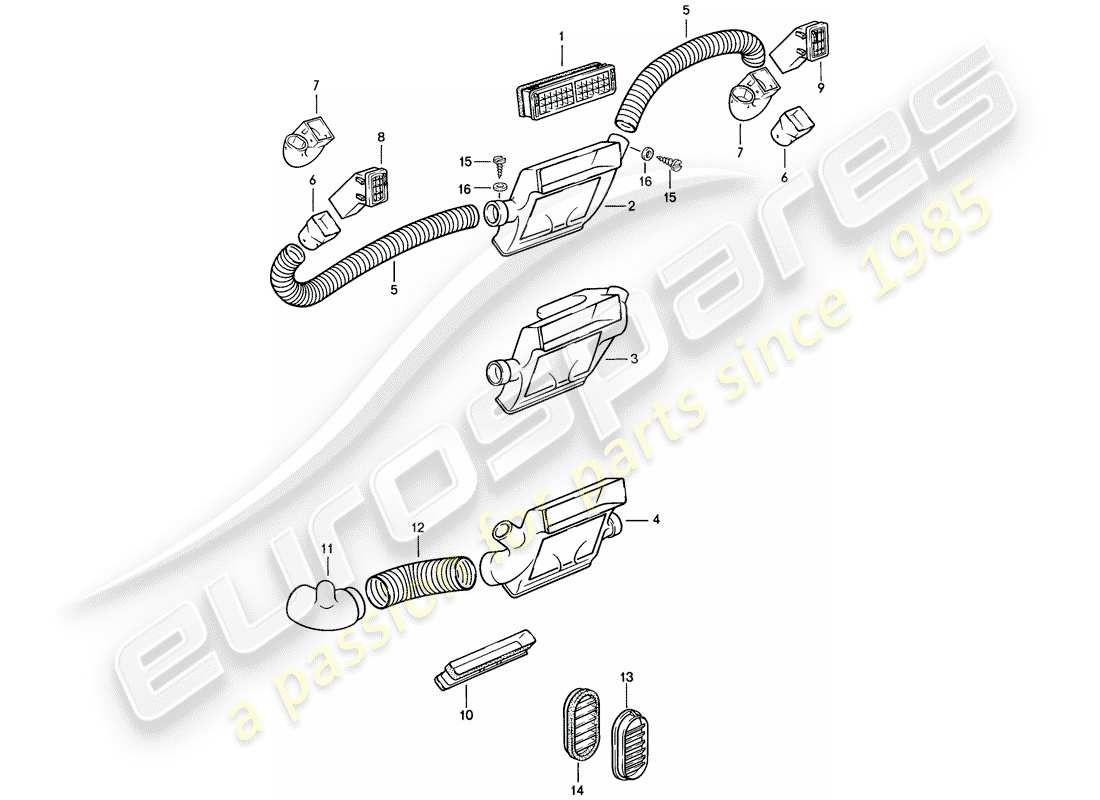 porsche 1986 (924s) luftkanal teilediagramm
