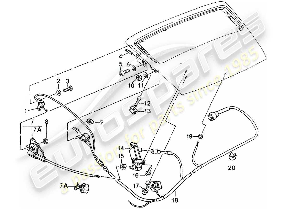 porsche 1992 (964) heckspoiler - antriebsmechanismus teilediagramm