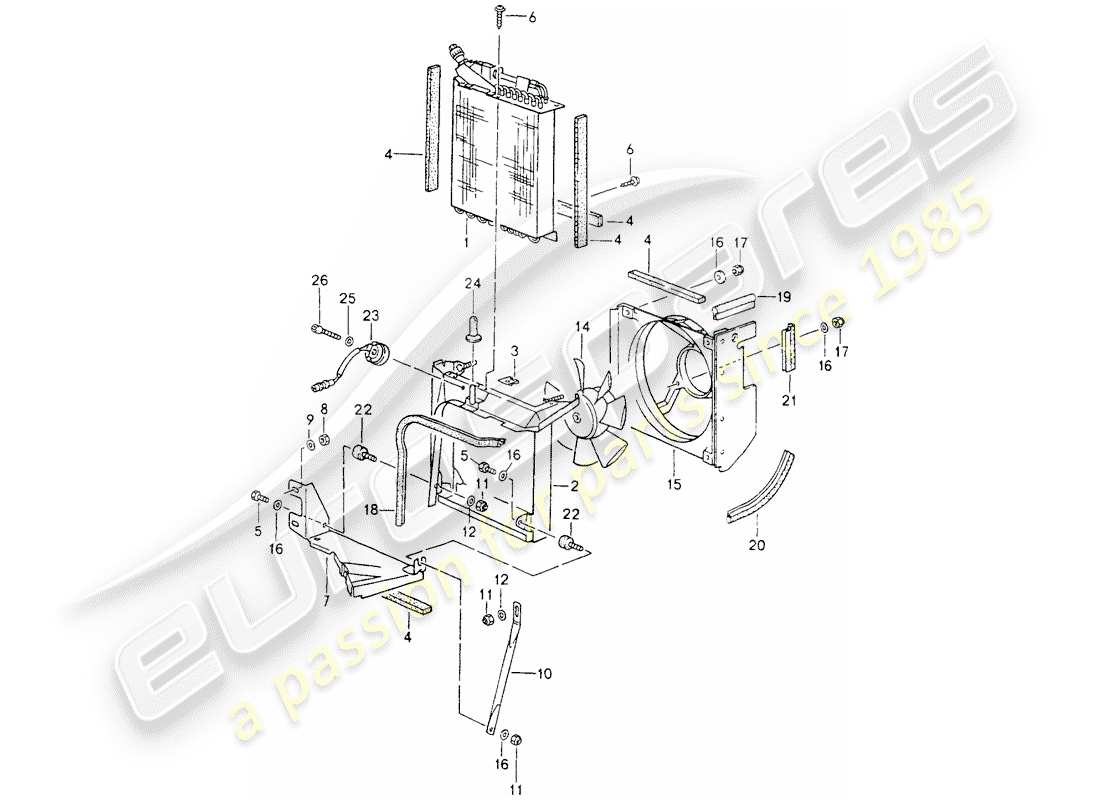 porsche 1989 (964) kondensator - lüfter teilediagramm