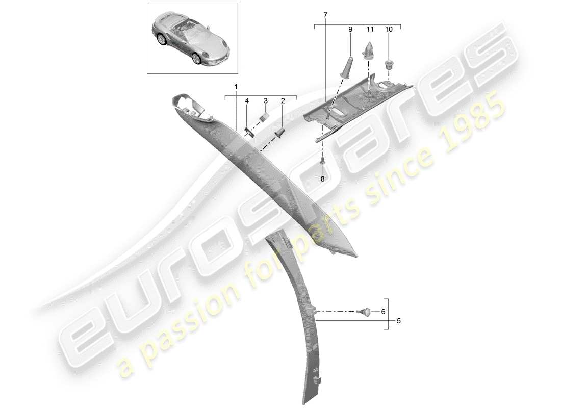 porsche 2016 (991-1 turbo) a-säule teilediagramm