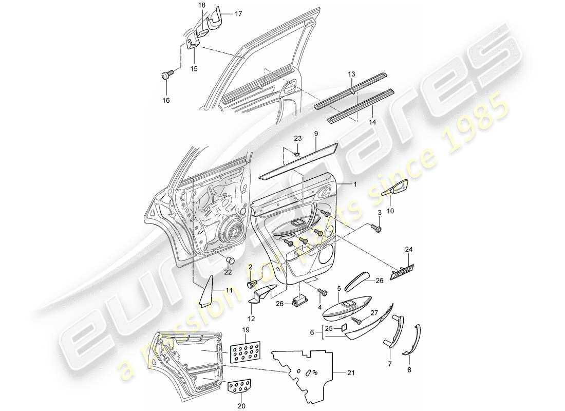 porsche 2005 (cayenne e1 9pa) türplatte teilediagramm