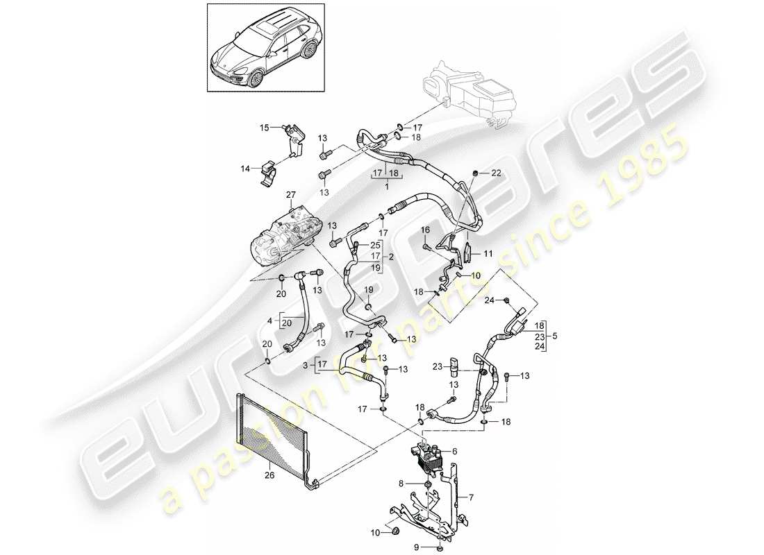 porsche 2011 (cayenne e2 92a) kältemittelkreislauf teilediagramm