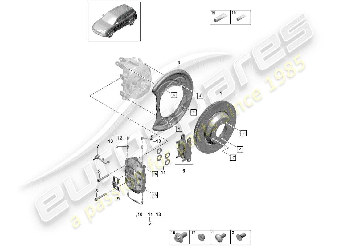 porsche 2018 (cayenne e3 9ya/9yb) scheibenbremsen ersatzteildiagramm
