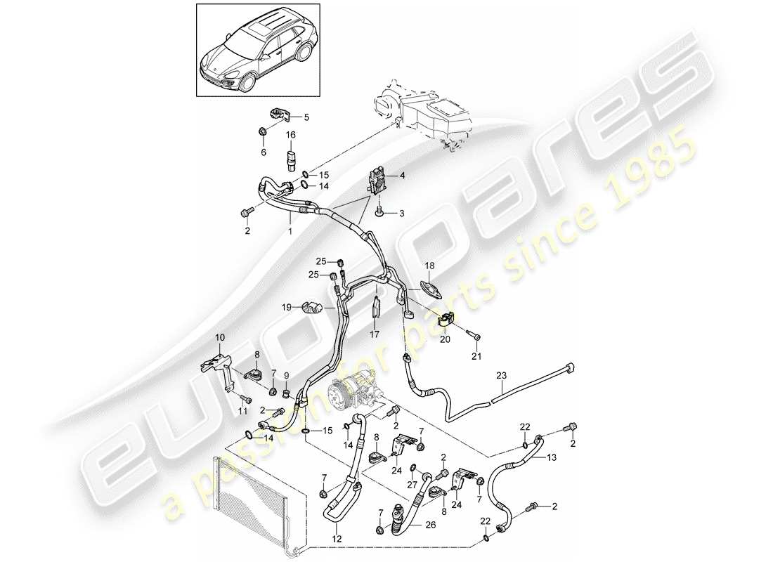 porsche 2016 (cayenne e2 92a) kältemittelkreislauf teilediagramm