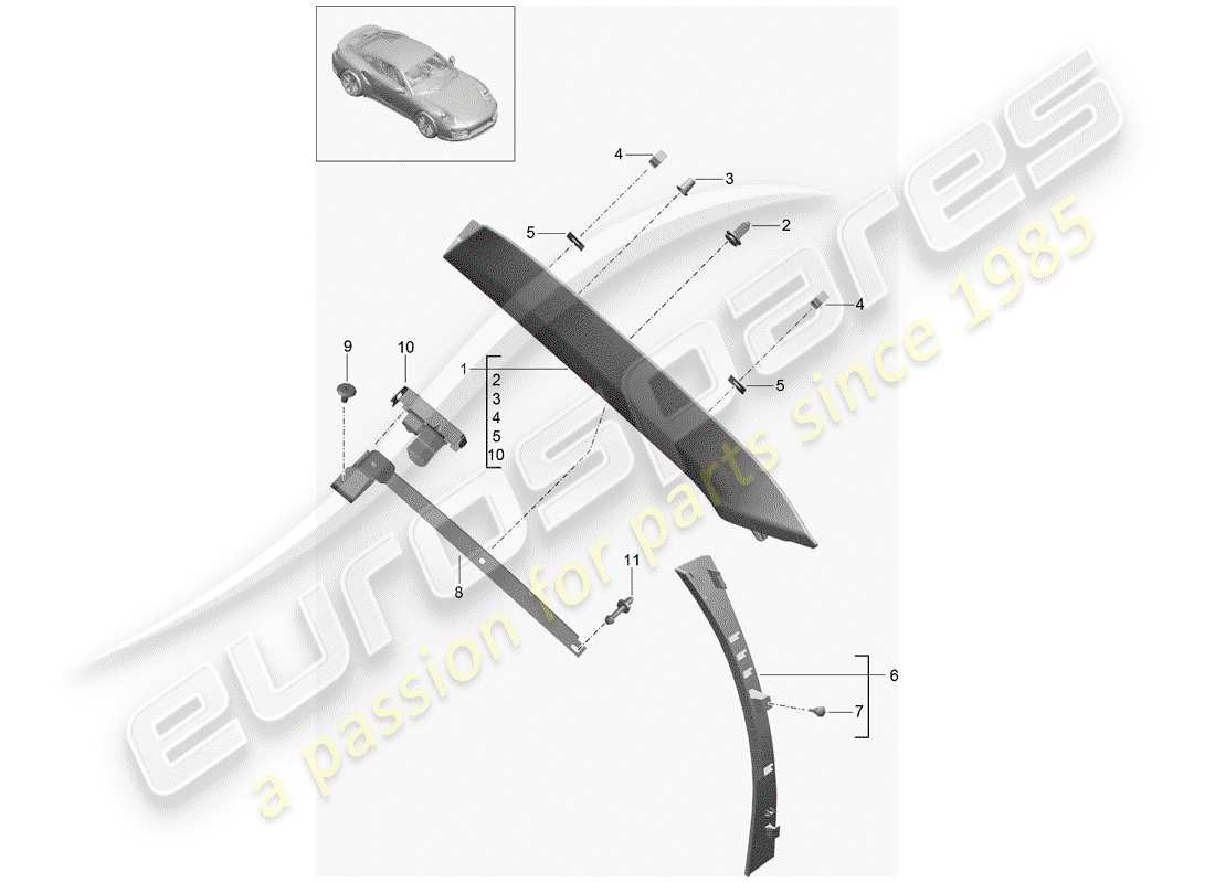 porsche 2016 (991-1 turbo) a-säule teilediagramm