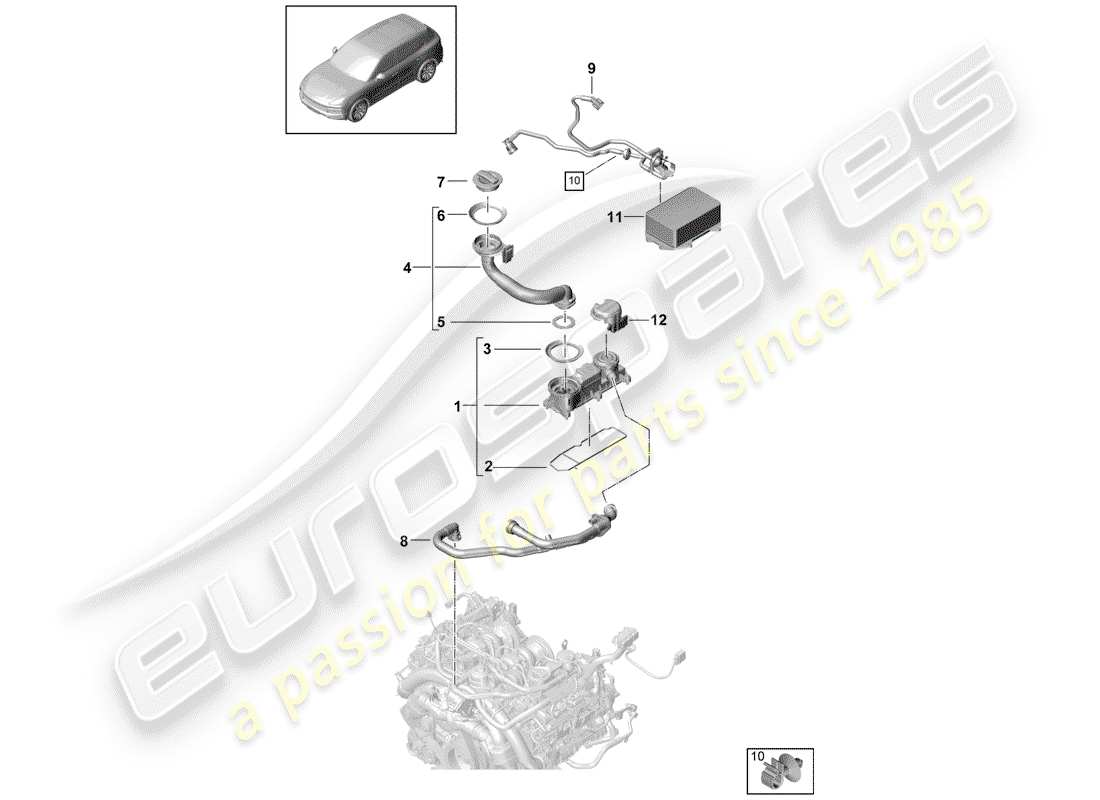 porsche 2019 (cayenne e3 9ya/9yb) belüftung für zylinderblock ersatzteildiagramm