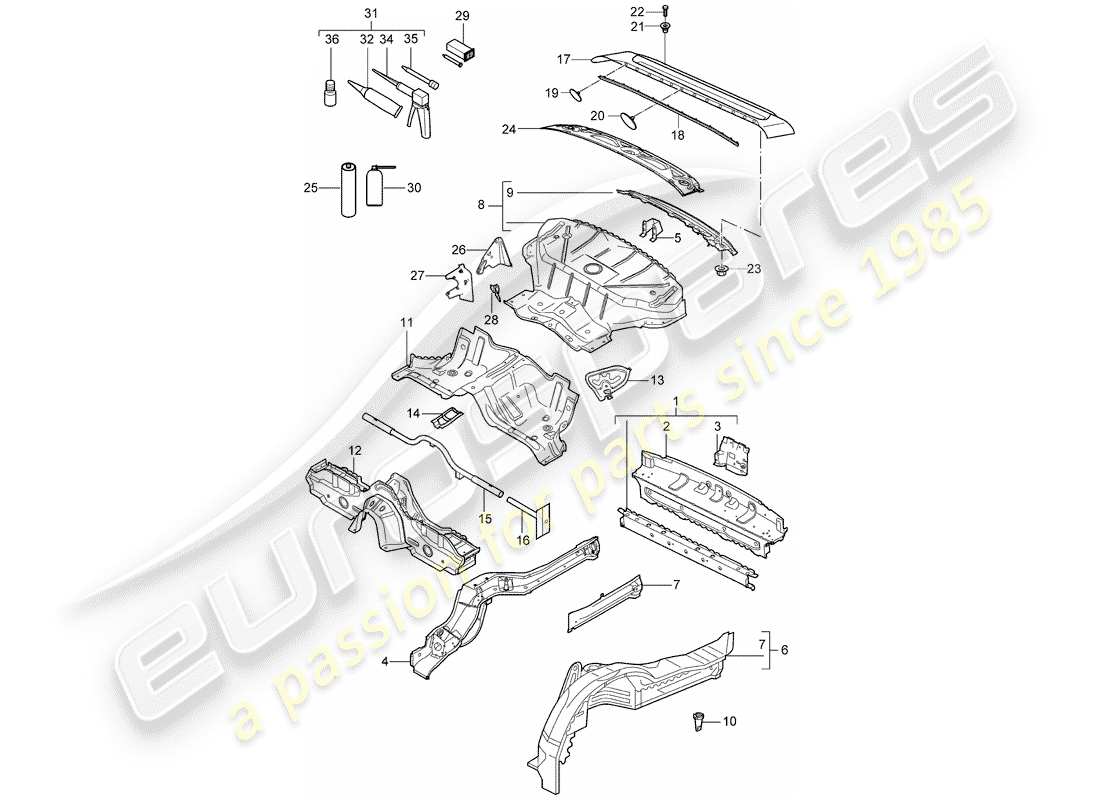 porsche 2007 (997-1 turbo / gt2) hinteres ende teilediagramm