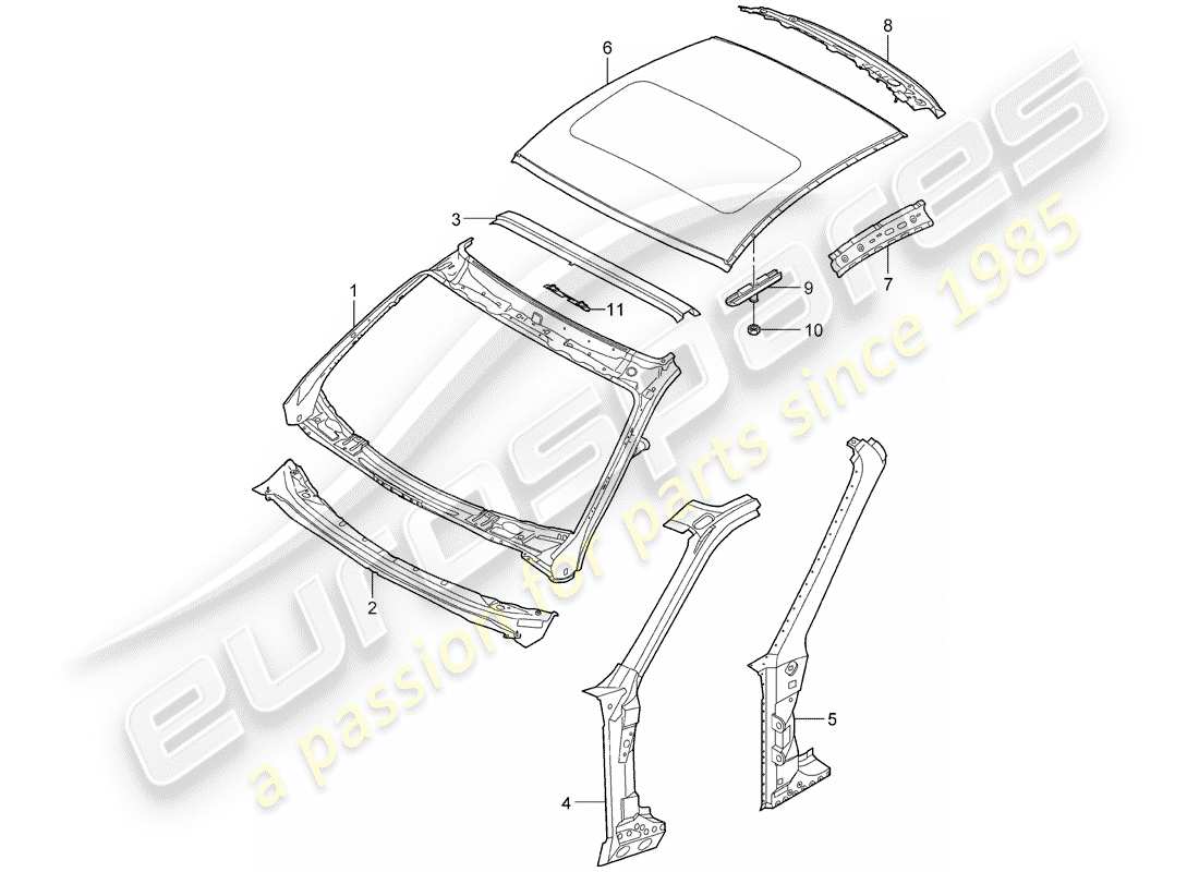 porsche 2007 (997-1 turbo / gt2) cowl-teilediagramm