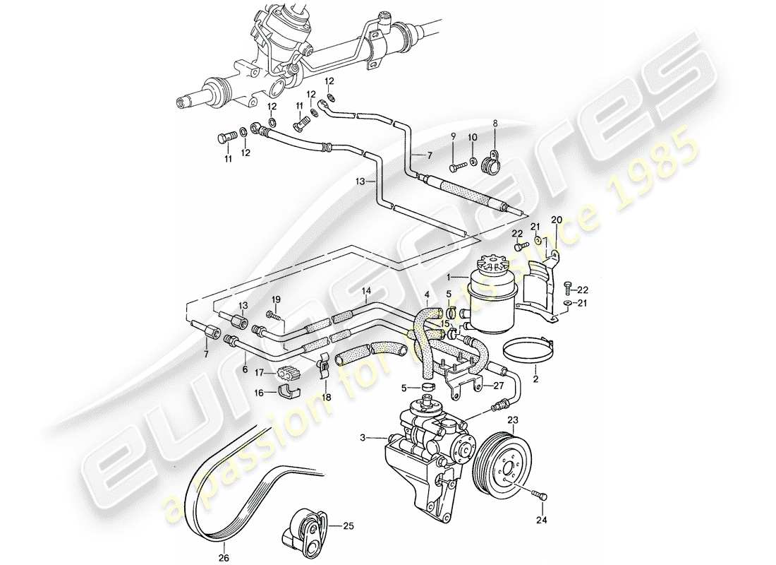 porsche 1987 (959) servolenkung - leitungen ersatzteildiagramm