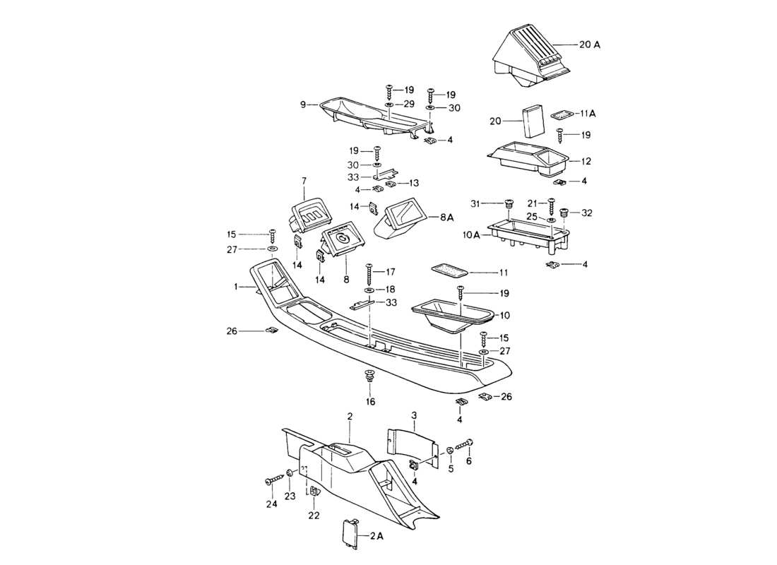 porsche 1994 (964) center console ersatzteildiagramm