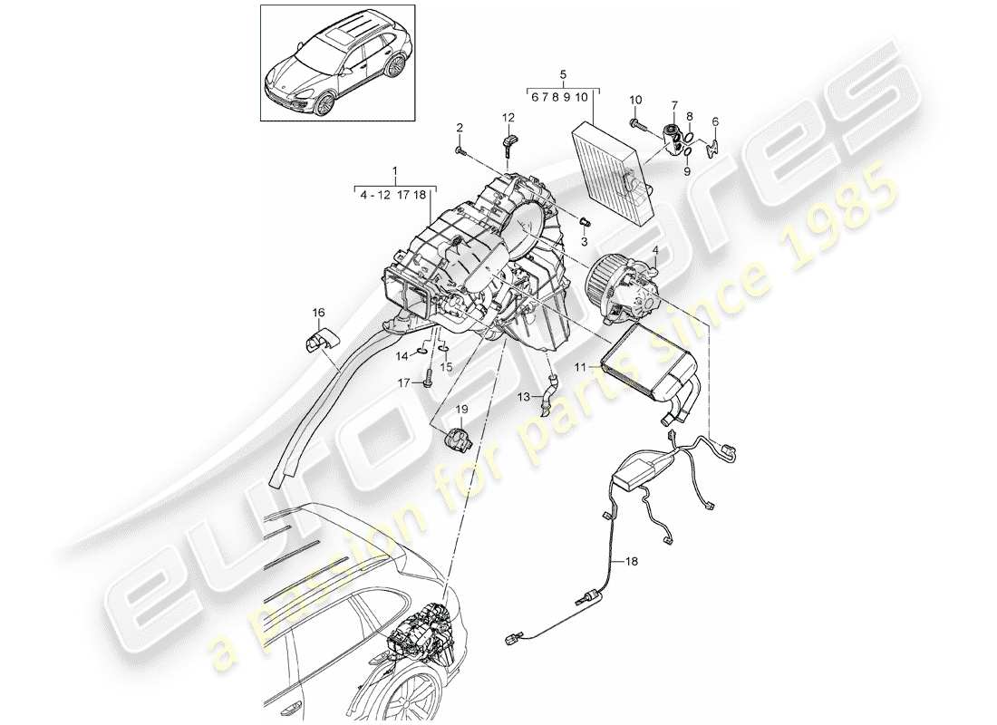 porsche 2018 (cayenne e2 92a) klimaanlage teilediagramm
