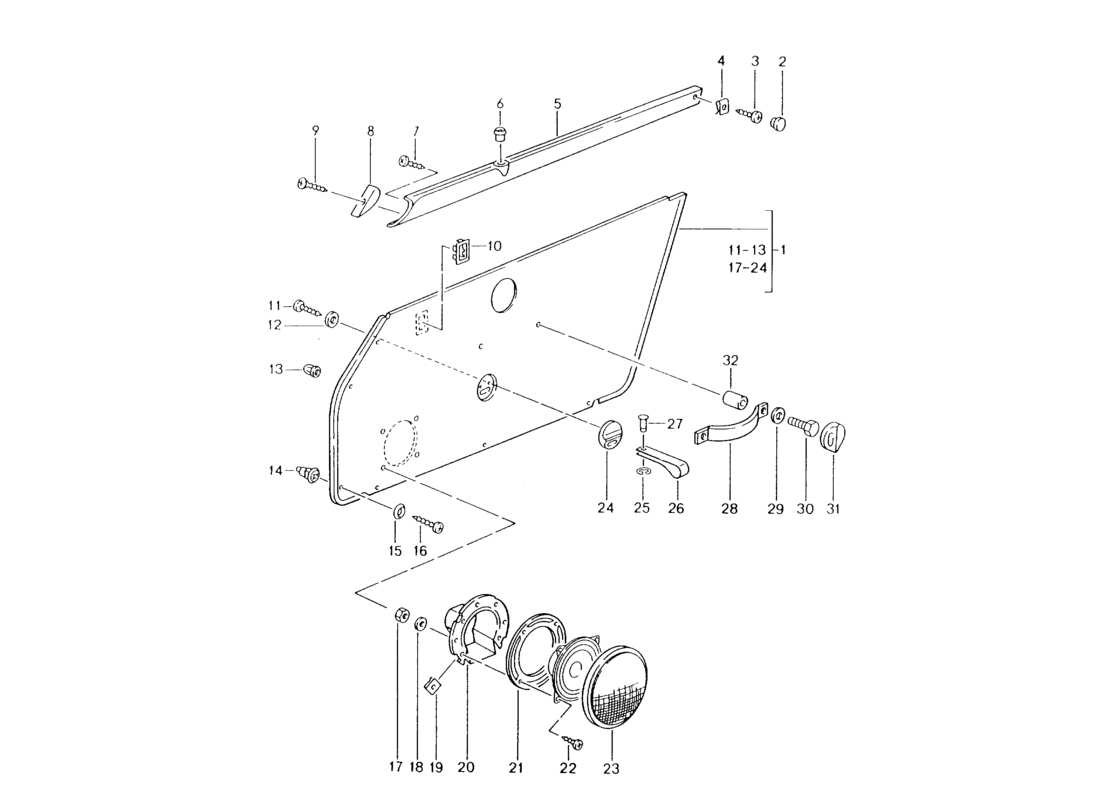 porsche 1994 (964) innenausstattung - türen ersatzteildiagramm