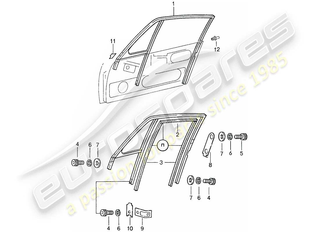 porsche 1988 (959) fensterrahmen ersatzteildiagramm