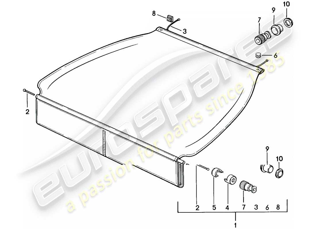 porsche 1984 (928) gepäckraumabdeckung ersatzteildiagramm
