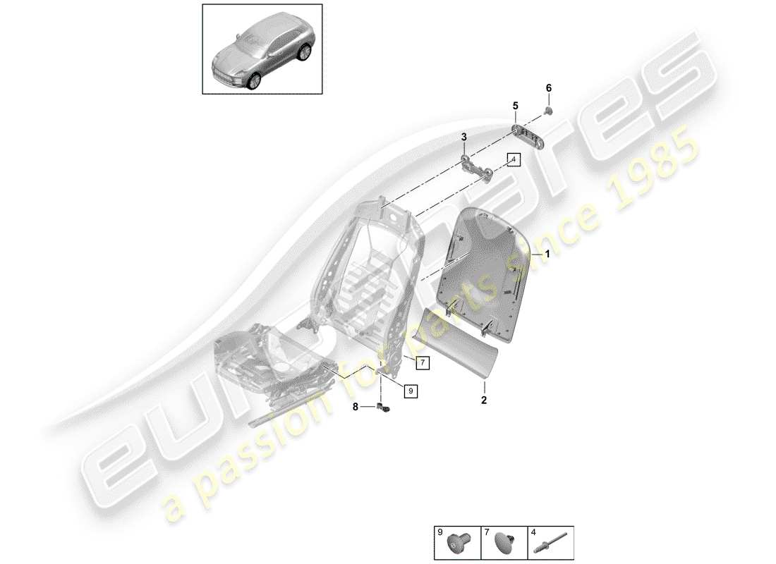 porsche 2020 (macan) rückenlehnenschale ersatzteildiagramm