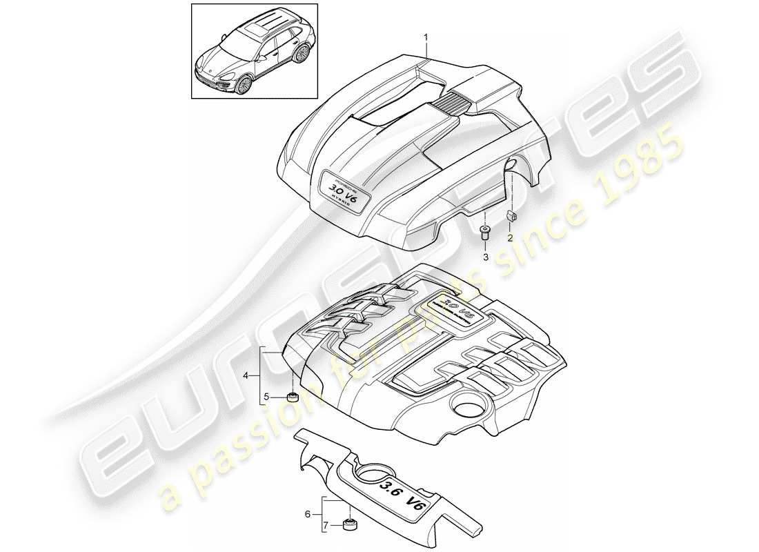 porsche 2016 (cayenne e2 92a) motorhaube teilediagramm
