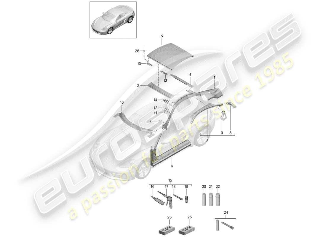 porsche 2017 (718 cayman) roof-teilediagramm