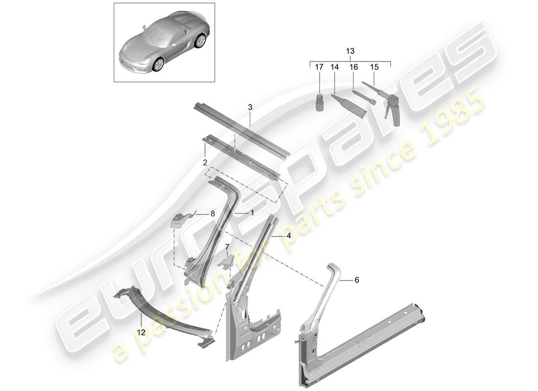 porsche 2016 (981 boxster spyder) cowl-teilediagramm