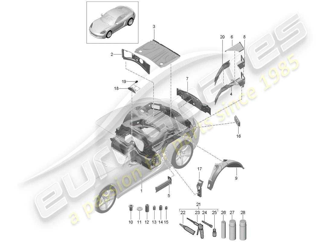 porsche 2017 (718 cayman) hinteres ende teilediagramm