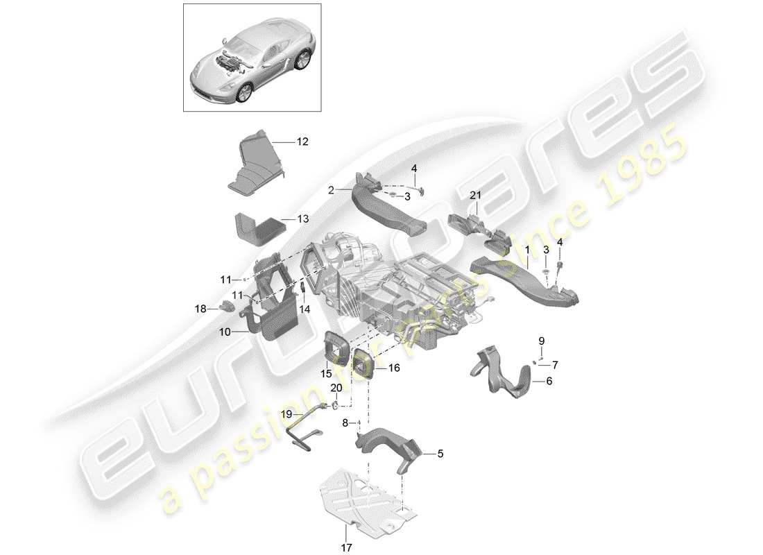 porsche 2017 (718 cayman) luftkanal teilediagramm