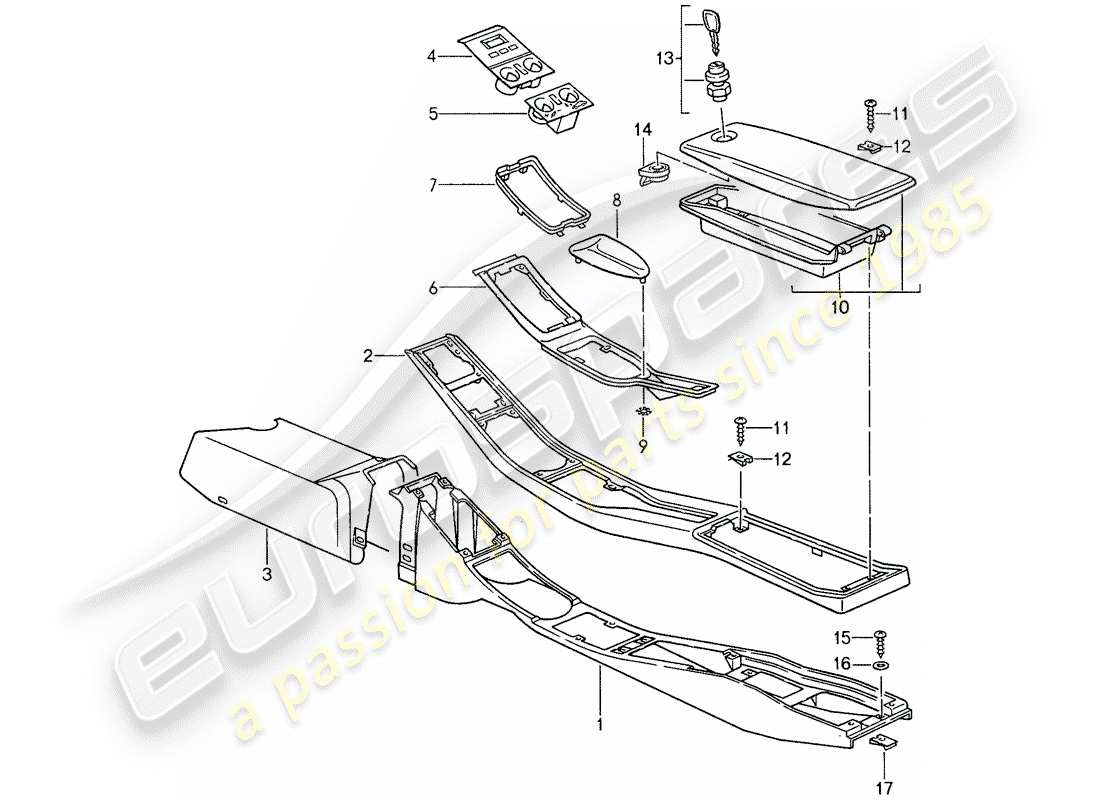 porsche 1987 (959) center console ersatzteildiagramm