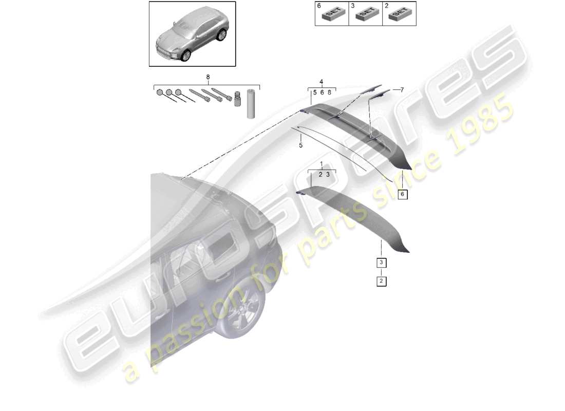 porsche 2020 (macan) dachkantenspoiler teilediagramm