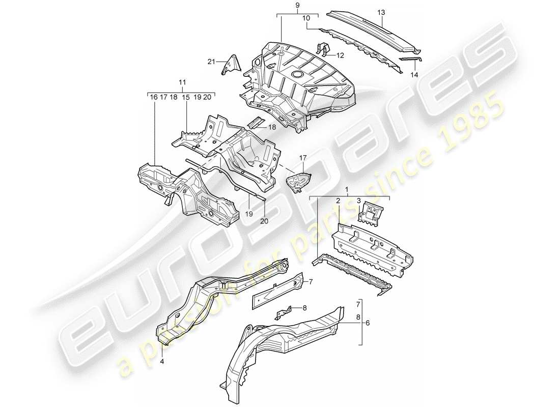 porsche 2004 (996 gt3) hinteres ende teilediagramm