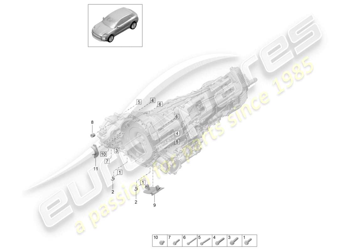 porsche 2020 (macan) befestigungsteile für motor und getriebe teilediagramm