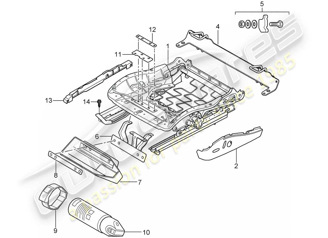 porsche 2007 (997-1 gt3) sitzrahmen teilediagramm