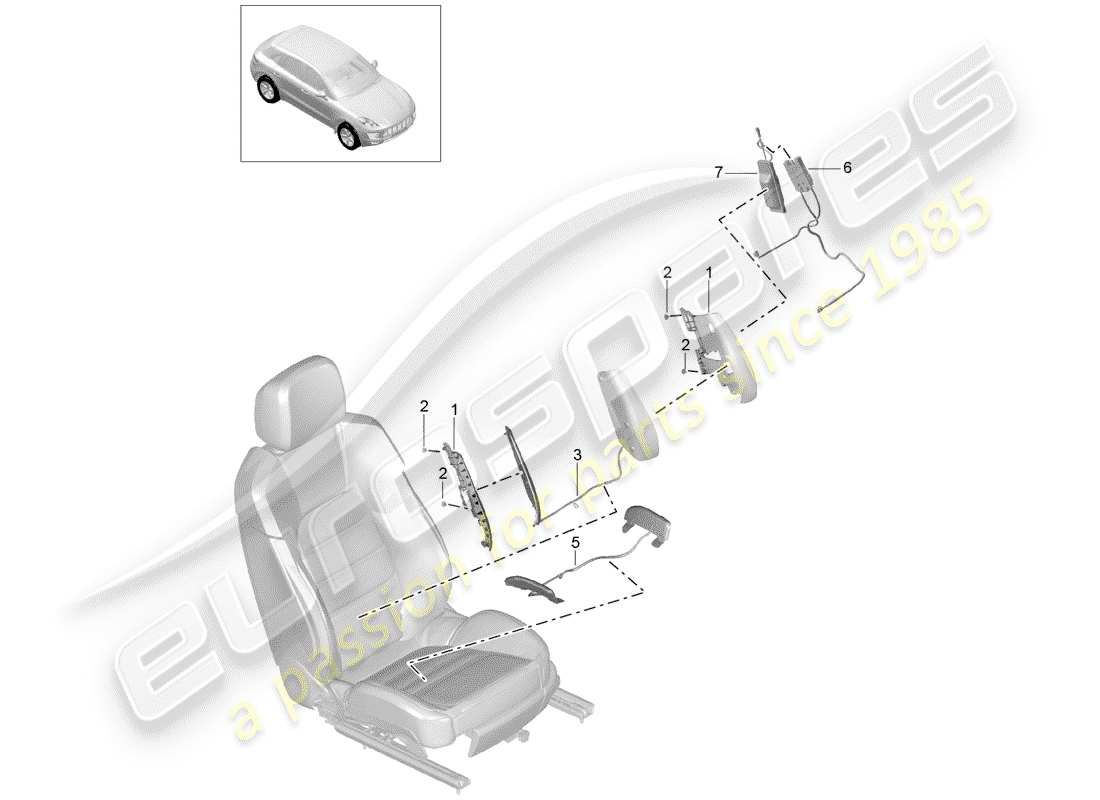 porsche 2015 (macan) einstellung der lordosenstütze teilediagramm
