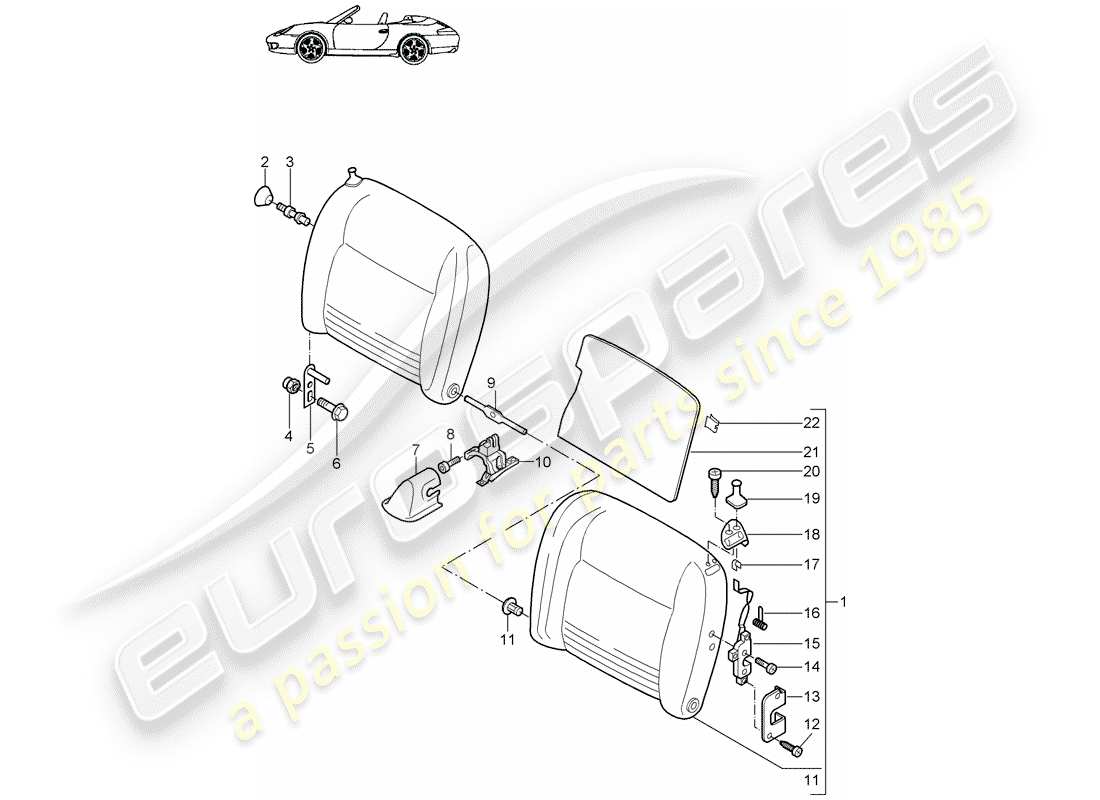 porsche 1999 (996) notsitz-rückenlehne ersatzteildiagramm