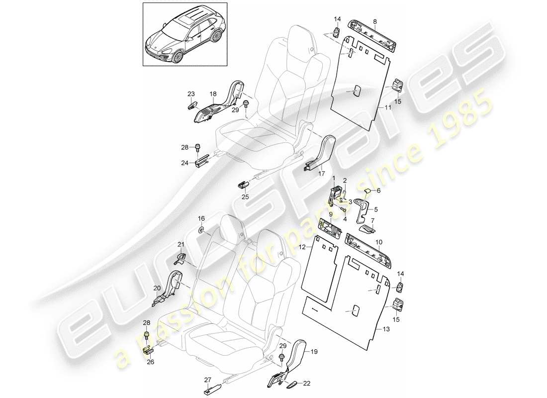 porsche 2012 (cayenne e2 92a) rücksitzlehne teilediagramm