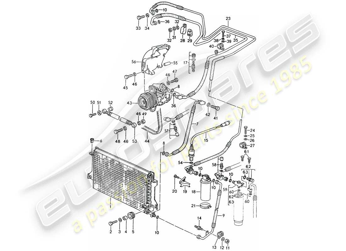 porsche 1994 (968) kältemittelkreislauf teilediagramm