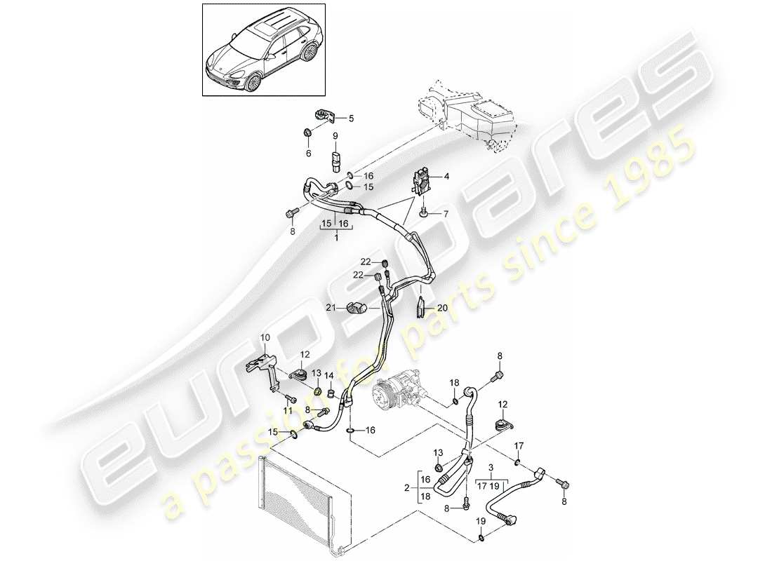 porsche 2013 (cayenne e2 92a) kältemittelkreislauf teilediagramm