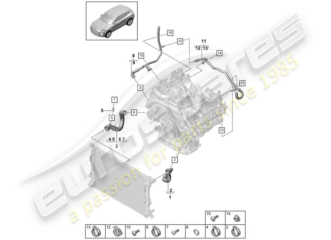 porsche 2019 (macan) wasserkühlung teilediagramm
