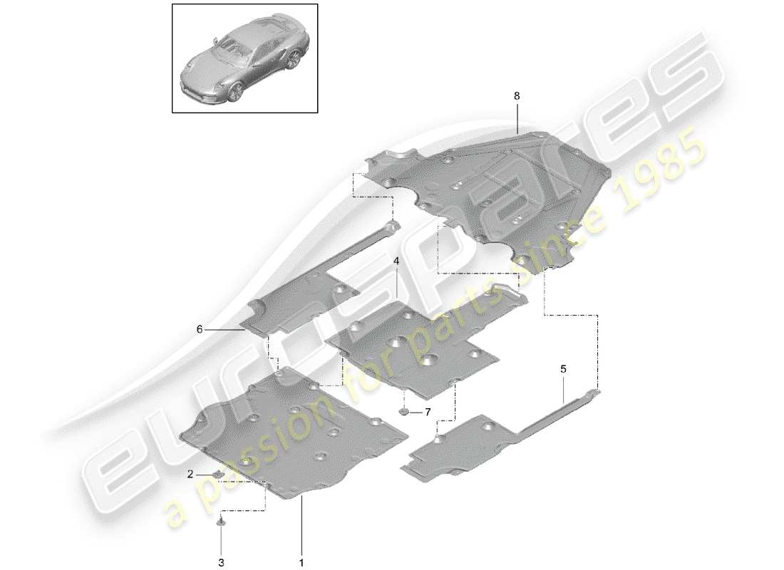 porsche 2014 (991-1 turbo) unterboden-teilediagramm