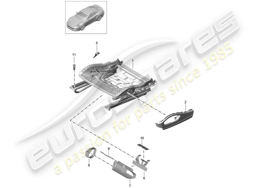 porsche 2014 (991-1 turbo) sitzrahmen teilediagramm