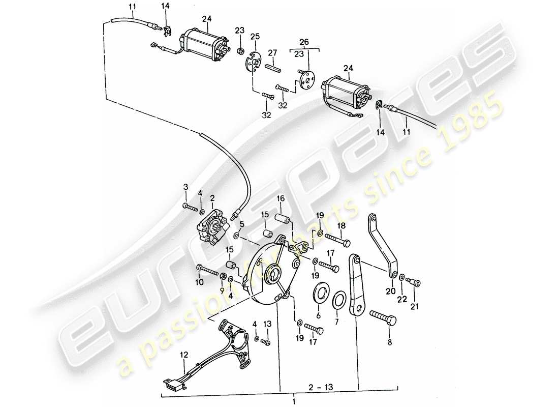 porsche 1992 (968) cabrio-verdecksteuerung - elektrisch ersatzteildiagramm