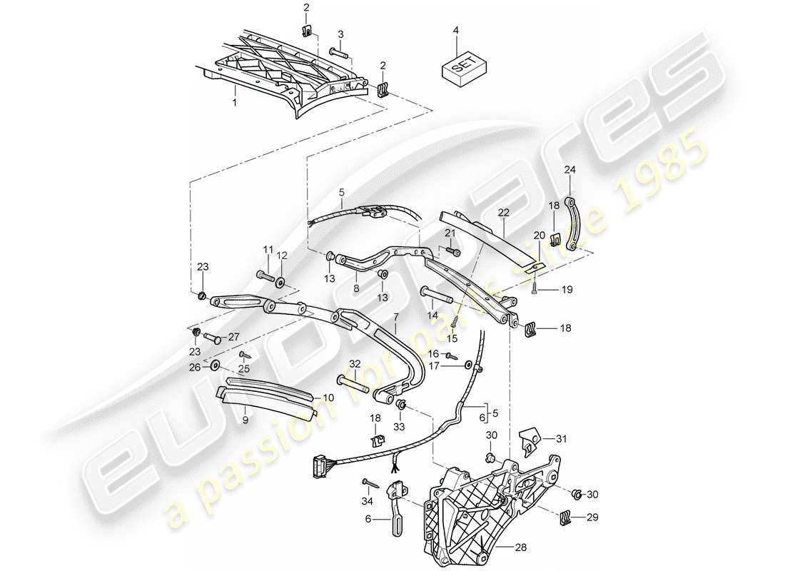porsche 2007 (997-1 turbo / gt2) top frame ersatzteildiagramm